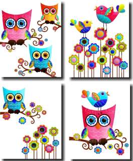 Psychedelic Owls Girls Nursery Bedroom 8x10 Art  