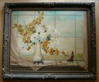   realist painting, floral in sunlit window with Asian figure   Fine Art