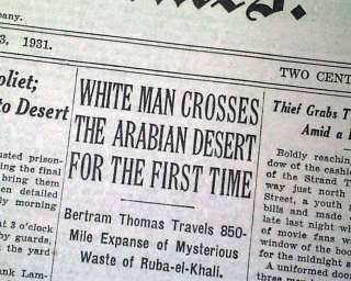 BERTRAM THOMAS 1st white man to cross Rub al Khali Desert 1931 
