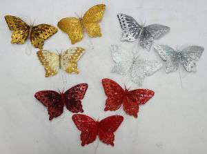 12 Glitter Feather Butterflies, 4.5, assorted colors  