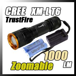 1000 Lumen Zoomable TrustFire CREE XM L T6 LED Focus Flashlight 18650 