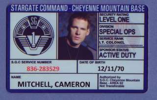 Stargate Command ID Card Mitchell Cameron Star Trek  