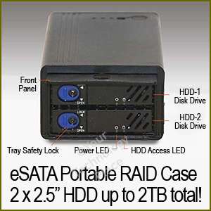 eSATA External RAID 2x 2.5 SATA Hard Drive Case 822375898088  