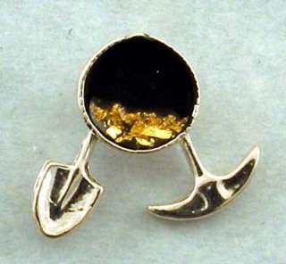 Pan Pick & Shovel Tie Tack with Flakes of Pure Gold  