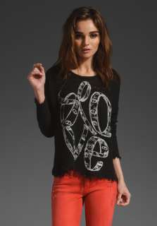 LAUREN MOSHI Love Bracelet Willow Crop Fringe Sweater in Black at 
