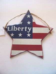 WOOD LIBERTY STARS AND STRIPES STAR SIGN 4TH OF JULY  