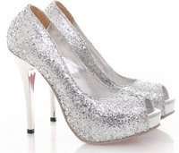 SPARKLY SILVER HEELS COVERED IN CRYSTALS PEEP TOE  