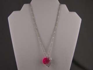 Red leaf rose rosette faux pearl pendant necklace  