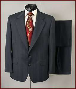 EXECUTIVE MENS NAVY BLUE PINSTRIPE WOOL BLEND SUIT 42 S 42S  