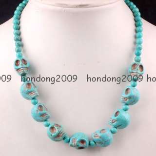 New Howlite Turquoise Blue Skull Beads Necklace 18L  