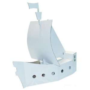 Piratenschiff blanko weiß Wellpappe 50cm zum Basteln und Bemalen 