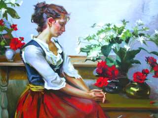   CLASSIC PROTRAIT AND STILL LIFE OIL PAINTING: VIENNA WIEN GIRL & ROSE