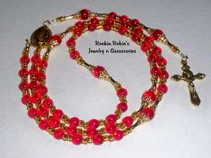 Handmade Catholic Rosary Bead Necklace ~ Ruby Red  