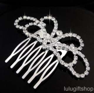 WEDDING BRIDAL PARTY SILVER PLATED CRYSTAL HAIR COMB  