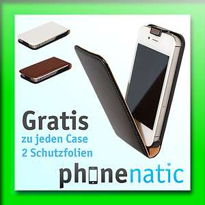   iPHONE 4 4S Case Hülle Schutzhülle Tasche Flip schwarz + Schutzfolie