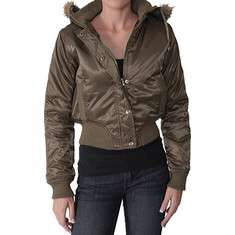Journee Collection Poly Satin Jacket with Faux Fur Trimmed Hoodie 