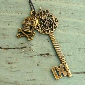 Steampunk KEY Pirate Necklace Victorian goth witch skul  