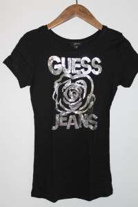 GUESS WOMENS SEQUIN GUESS JEANS TEE BLACK SIZES XS/S/M/L  