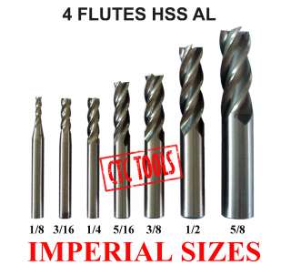 FLUTE HSS AL ENDMILL CUTTERS (7 PCS)   IMPERIAL   MILLING CUTTING 