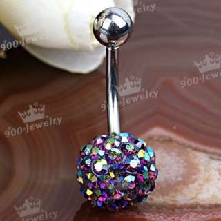 AB Purple CZ Crystal Ball Navel Belly Ring Piercing NEW  