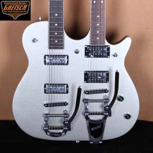 Gretsch G5566 Jet Double Neck Silver Sparkle Electric Guitar w/ Bigsby 