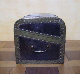 Antique European Brass + Leather Chest Ca. 1800 1850  