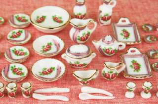Dollhouse Miniature Porcelain Flower TEA SET Dishes x40  