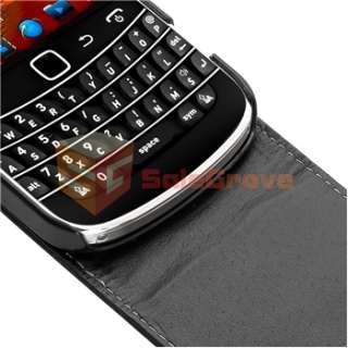 Black Leather Case+Privacy LCD Screen Protector for Blackberry Bold 