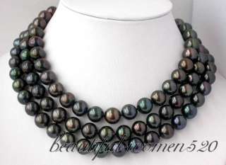 LONG 50 12mm round Tahitian black FW pearl necklace  