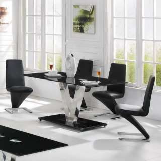 BLACK GLASS CHROME V DINING TABLE 160CM + AND 6 Z CHAIRS SET  