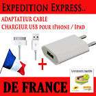   CABLE USB + CHARGEUR SECTEUR iPhone 4 3GS 3G iPod EXPED 24H
