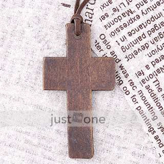 Retro Holz Kreuz Anhänger Kreuzkette Leder Halskette  