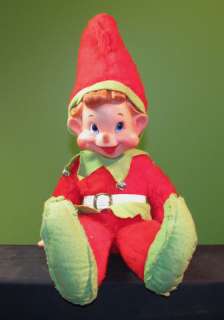 The Rushton Company Christmas Plush Red Green Boy Elf Doll Mid Century 
