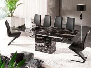 ZEUS BLACK NERO MARBLE EXTENDING DINING TABLE 6 CHAIRS