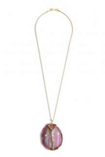 Kenneth Jay Lane  Polished Pink Stone Pendant Necklace by Kenneth Jay 