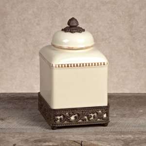  GG Collection Small Cream Ceramic Canister with Metal Base 