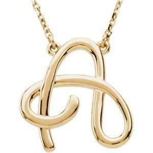 Anton Necklace. 14K Yellow Gold Gold Fashion Script Initial Necklace 