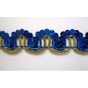  Aspen Sequins Trim Royal Blue With Gold Cording .75 Inch 
