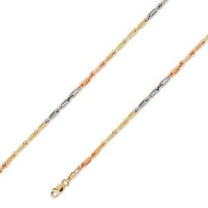  14K Solid 3 Tri Color Gold Baguette Rope Chain Necklace 2 