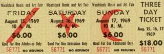 JIMI HENDRIX 1969 WOODSTOCK FESTIVAL UNUSED 3 DAY $18 TICKET  