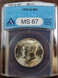 1976 S Kennedy Half Dollar Coin, ANACS MS 67  