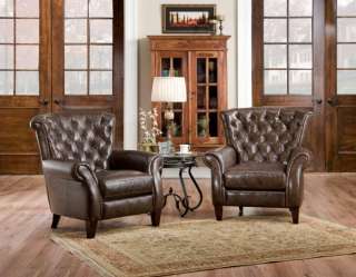 SOFLEX tufted brown ACCENT leather CHAIR traditional  