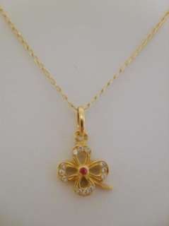14 Kt yellow gold diamond & ruby clover necklace $488 New  