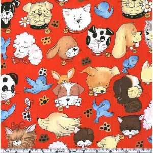  45 Wide Alexander Henry Pip & Pals Red Fabric By The 