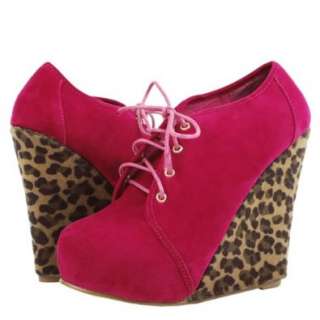  Ivy Lace Up Leopard Wedge Heel Ankle Boots FUCHSIA Shoes