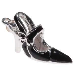 Silver Plated 3D Black Enamel Ankle Strap High Heel Shoe Charm 27mm (1 