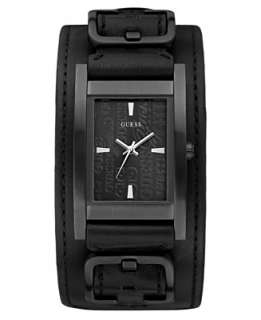 GUESS Watch, Black Leather Cuff Strap U95139G1   GUESS Brands Mens 