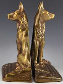 Pair of 2 Vintage German Shepherd Dog Brass/Bronze Bookends  