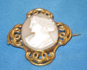 ANTIQUE VICTORIAN CARVED CAMEO BROOCH PIN CIRCA 1800s  