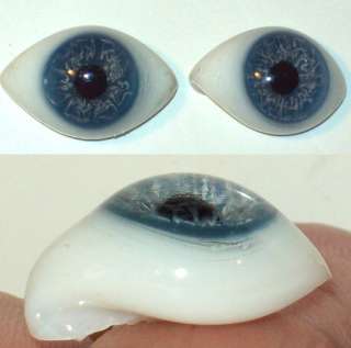 Fantastic FRENCH Antique Blue Glass Paperweight Eyes 19mm long 10mm 